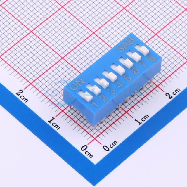 2.54mm间距8P 蓝色插件拨码开关实物图