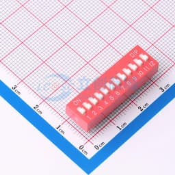 2.54mm间距 12位 琴键式 直插平拨凸柄 红色 拨码开关缩略图