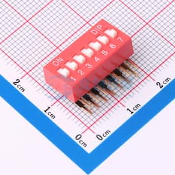 2.54mm间距 7位 琴键式 90度弯插侧拨凸柄 红色 拨码开关缩略图