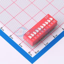 2.54mm间距 10位 琴键式 直插平拨凸柄 红色 拨码开关缩略图