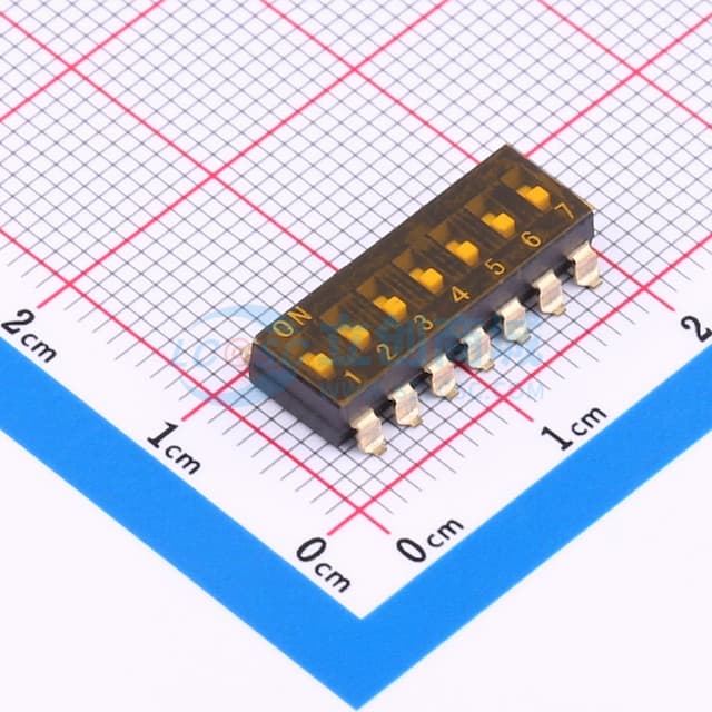 2.54mm间距 7位贴片低柄 双排IC型贴片 拨码开关实物图