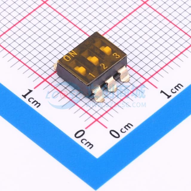 2.54mm间距 3位贴片低柄 双排IC型贴片 拨码开关实物图