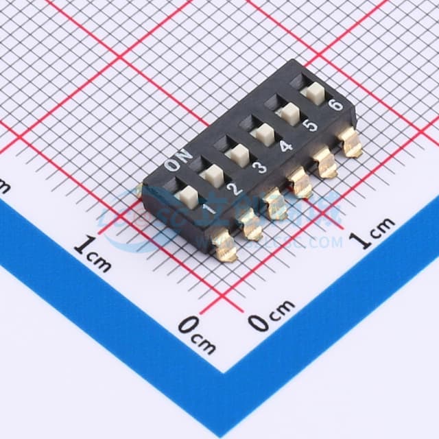 2.54mm间距 6位 贴片高柄 DSIC黑色 拨码开关实物图