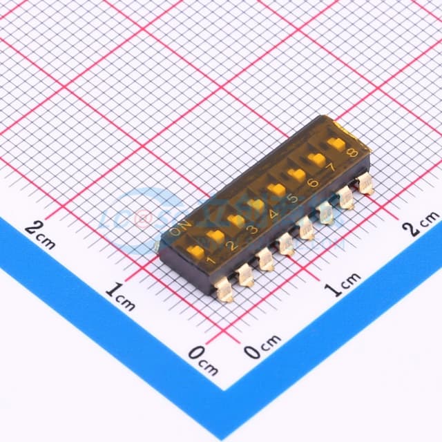 2.54mm间距 8位贴片低柄 双排IC型贴片 拨码开关实物图