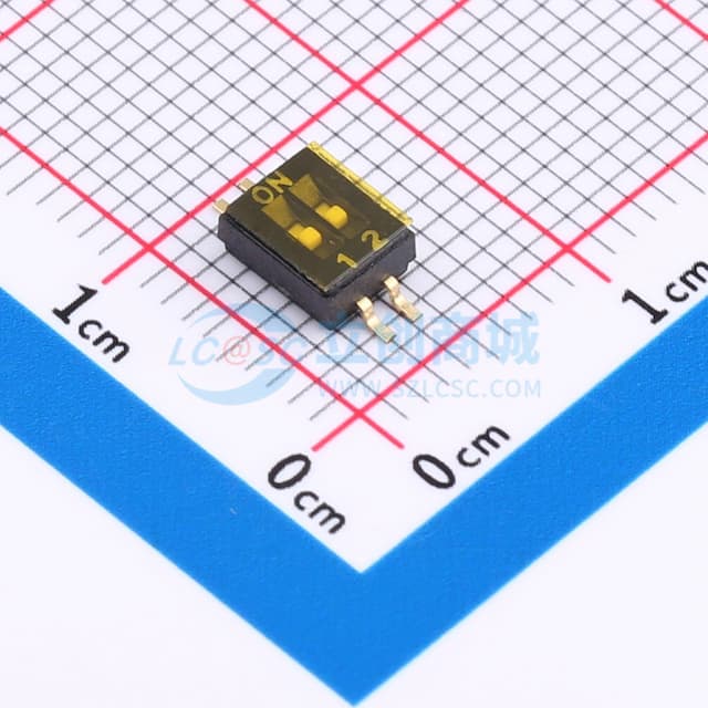 间距1.27mm 平拨,凹槽式 2位拨码开关实物图