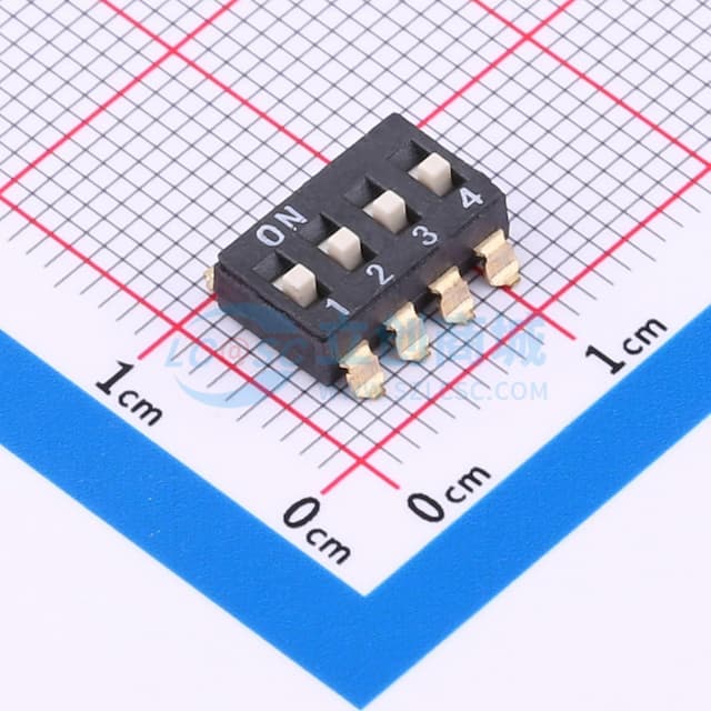 DSIC 2.54贴片高推4位 间距2.54mm 平拨 凹槽式 4位拨码开关实物图