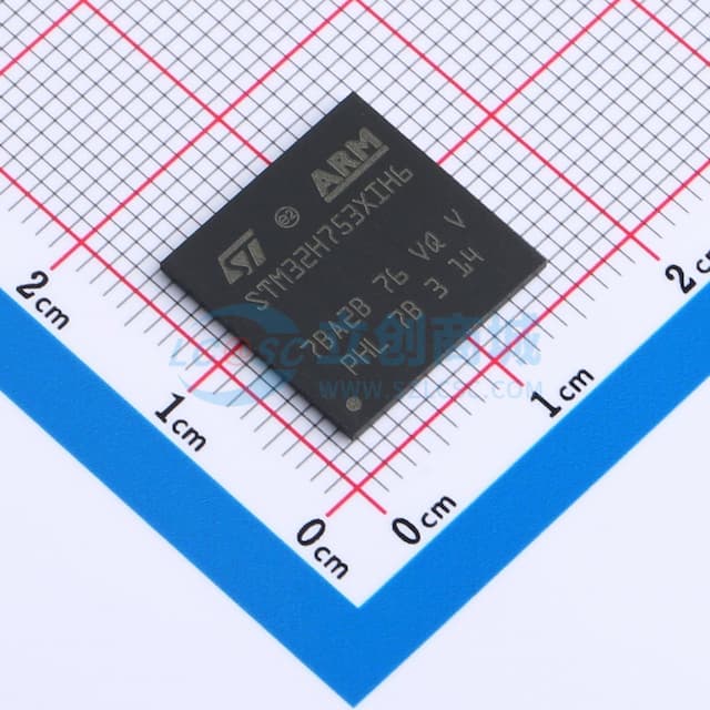 带DSP和DP-FPU的高性能ARM Cortex-M7 MCU，具有2 MB Flash、1 MB RAM、480 MHz CPU、ART加速器、一级缓存、外部存储器接口、包括加密加速器在内的大量外设以及安全服务支持实物图