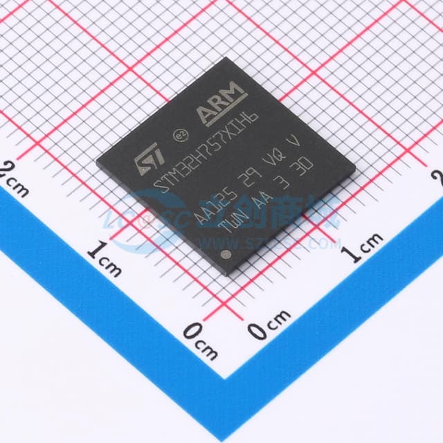 带DSP和DP-FPU的高性能ARM Cortex-M7 + Cortex-M4 MCU，具有2 MB Flash、1 MB RAM、480 MHz CPU、ART加速器、一级缓存、外部存储器接口、包括加密加速器在内的大量外设、安全服务支持、SMPS和MIPI-DSI实物图