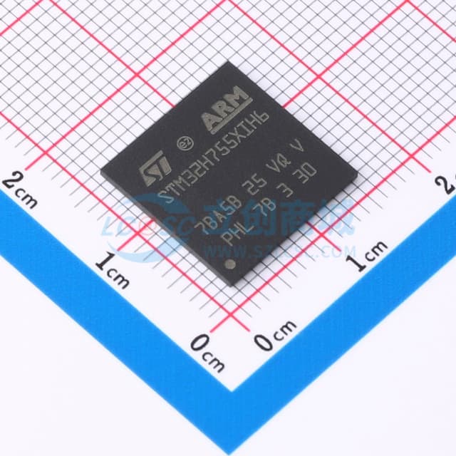 带DSP和DP-FPU的高性能ARM Cortex-M7 + Cortex-M4 MCU，具有2 MB Flash、1 MB RAM、480 MHz CPU、ART加速器、一级缓存、外部存储器接口、包括加密加速器在内的大量外设、安全服务支持和SMPS实物图