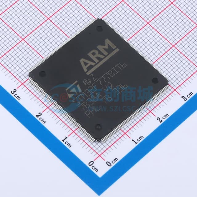 带DSP和FPU的高性能ARM Cortex-M7 MCU，具有2 MB Flash、216 MHz CPU、ART加速器、一级缓存、硬件加密、SDRAM、TFT、JPEG编解码器和DFSDM实物图