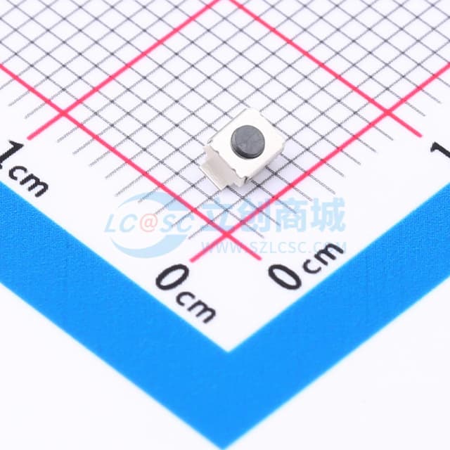 新两脚小龟直按/平脚/1.5H/160gf/白底黑钮/带柱/不接地/编带实物图