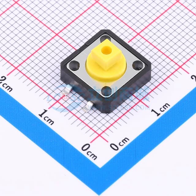 12*12*7.3mm 立贴轻触开关 黄色方头 弹力250gf 编带实物图