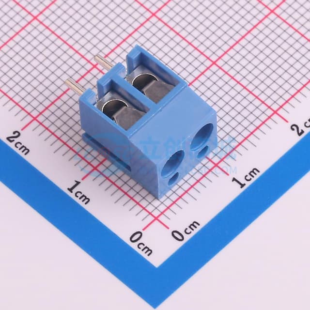 蓝色 直插式/5.0mm 2P 十字螺丝实物图