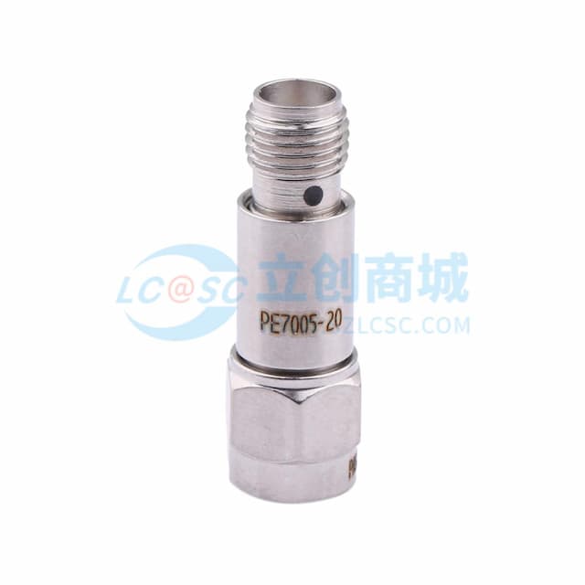 20dB固定式衰减器,SMA公头转SMA母头,钝化不锈钢主体,额定功率2W,DC~18GHz实物图