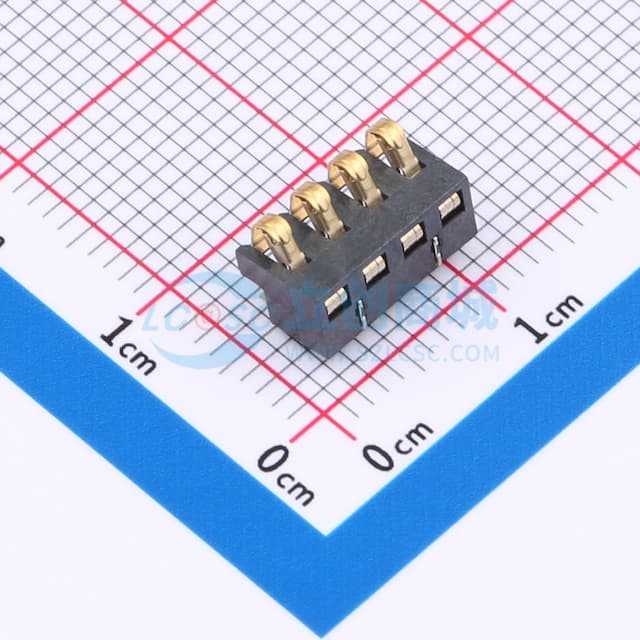 2.5间距 弹片电池座4pin 防窥PIN 塑高4.0实物图