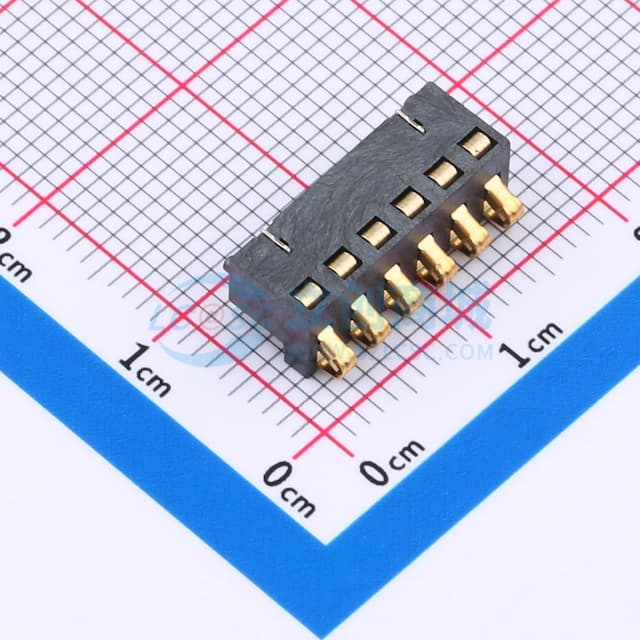 2.5间距 弹片电池座6pin 防窥PIN 塑高5.5实物图