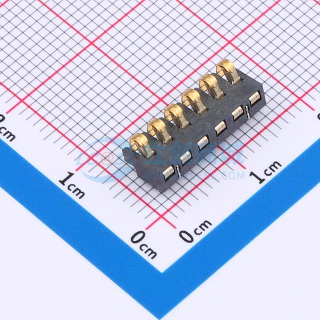 2.5间距 弹片电池座6pin 防窥PIN 塑高3.0实物图