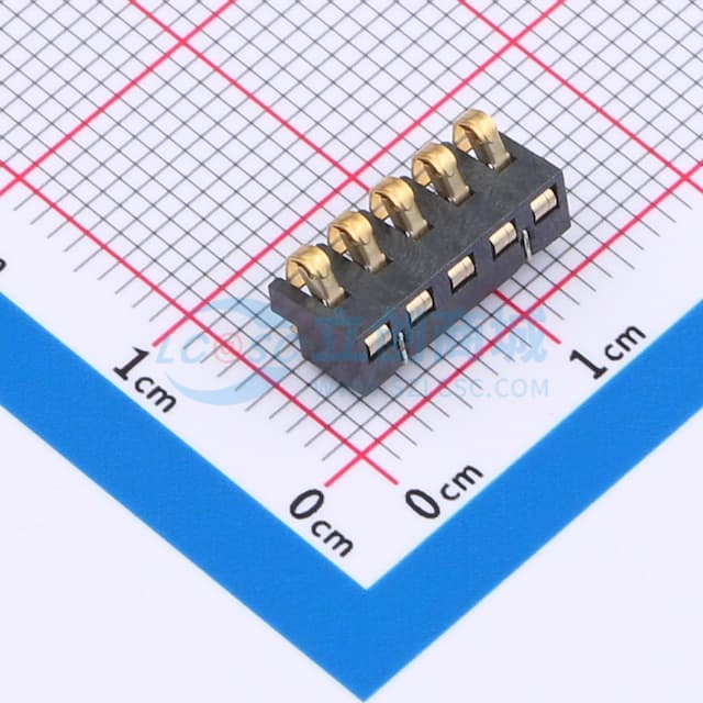 2.5间距 弹片电池座5pin 防窥PIN 塑高3.5实物图