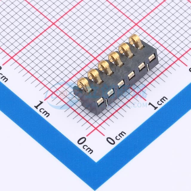 2.5间距 弹片电池座6pin 防窥PIN 塑高3.5实物图