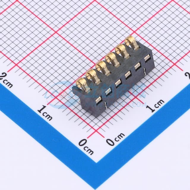 2.5间距 弹片电池座6pin 防窥PIN 塑高4.5实物图