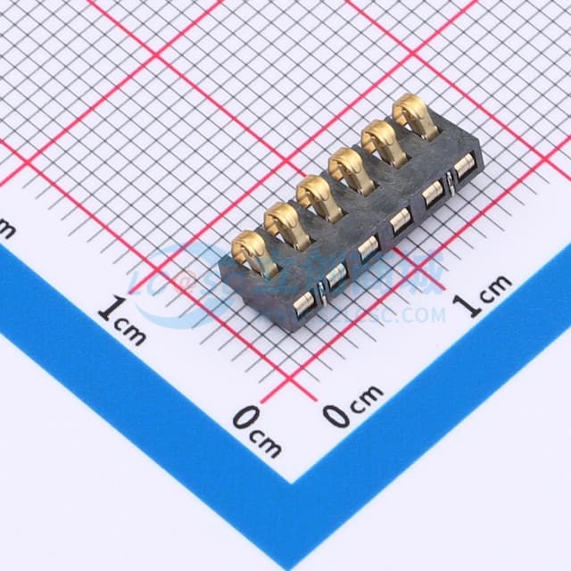 2.5间距 弹片电池座6pin 防窥PIN 塑高2.4实物图