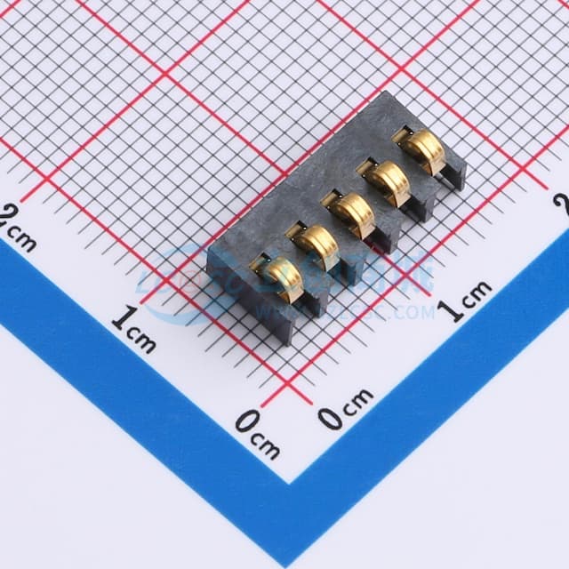 3.0间距 立式弹片电池连接器3.0mm-5P 镀金3u实物图
