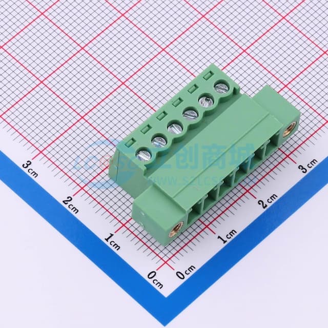 3.81mm 1x6P 排数:1 每排P数:6 螺丝固定实物图