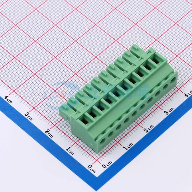 3.81mm 1x10P 排数:1 每排P数:10 立式插头实物图