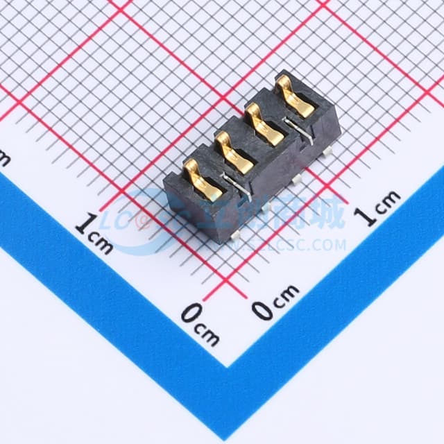 电池座连接器3.0PH间距-H5.0-4pin 卧贴带柱实物图