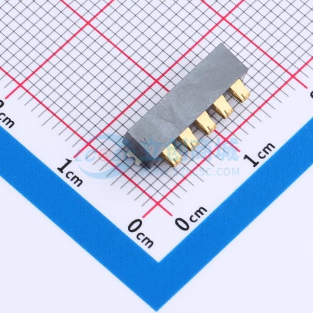 电池座连接器2.54PH间距-H3.8-5pin 卧贴带柱实物图