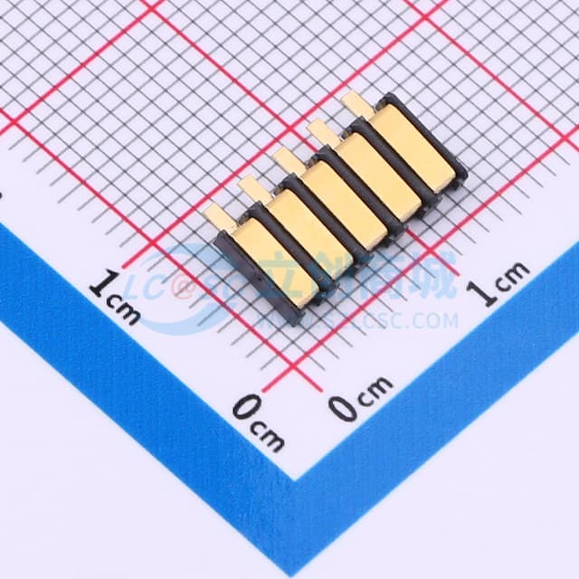 电池座连接器2.5PH间距-H1.6-5Pin立贴带柱母座实物图
