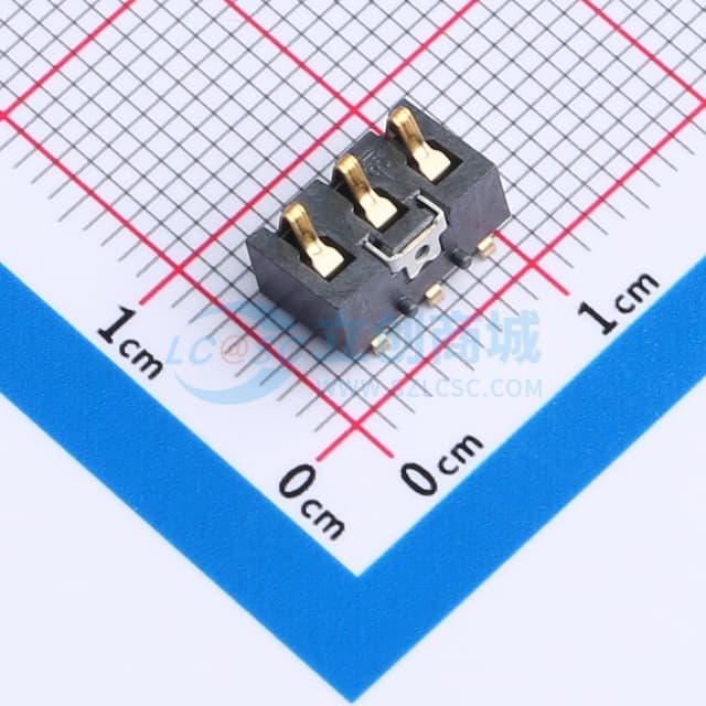 电池座连接器3.0PH间距-H5.4-3PIN 卧贴带柱实物图