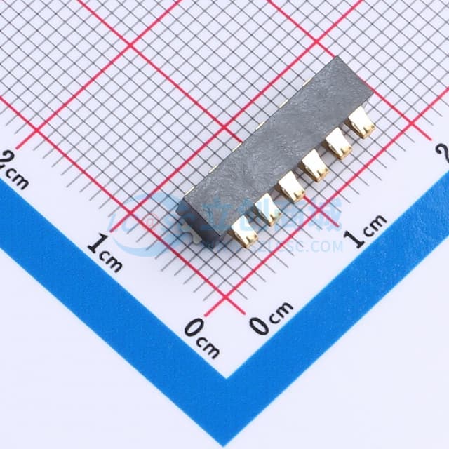 电池座连接器2.54PH间距-H3.8-6pin 卧贴带柱实物图