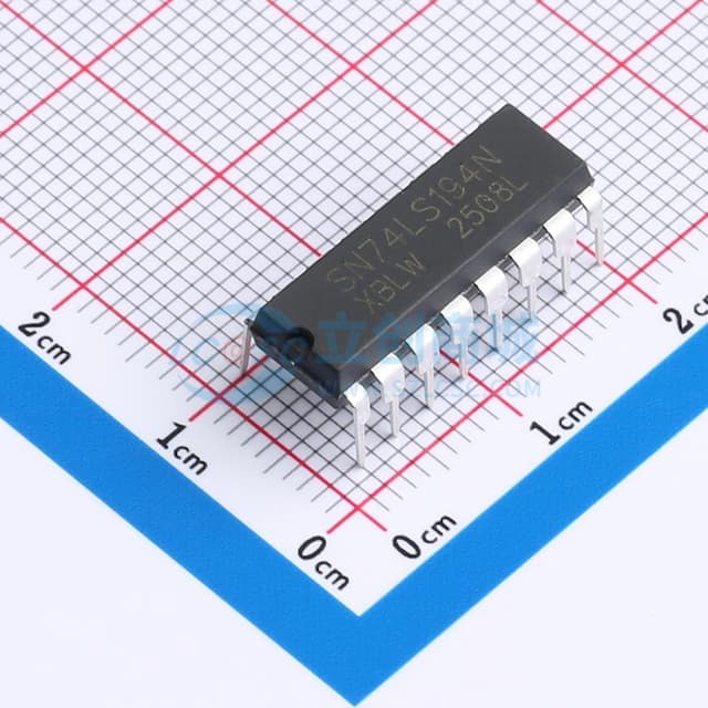 SN74LS194是双向通用移位寄存器，该电路具有并行输入、并行输出、右移和左移串行输入、操作模式控制输入和直过直功能。实物图