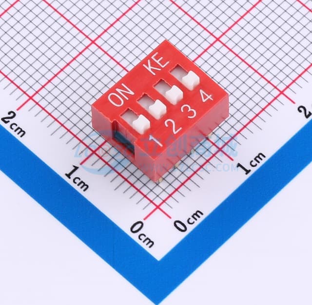 2.54mm 宽体红色4位插件拨码开关实物图