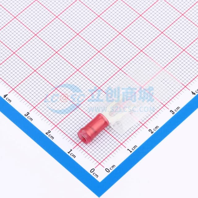弹簧铲形端子，22 - 16 AWG，#8 / M4螺柱尺寸，封闭筒，直型，镀锡，部分绝缘实物图