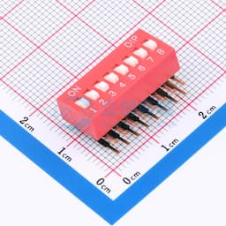 拨码开关红色08P-90度插脚4PIN间距2.54mm立式侧插侧拨8位DIP 【拨码】缩略图