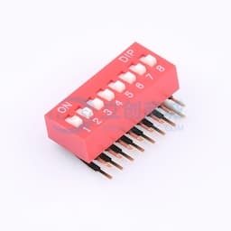 拨码开关红色08P-90度插脚4PIN间距2.54mm立式侧插侧拨8位DIP 【拨码】缩略图