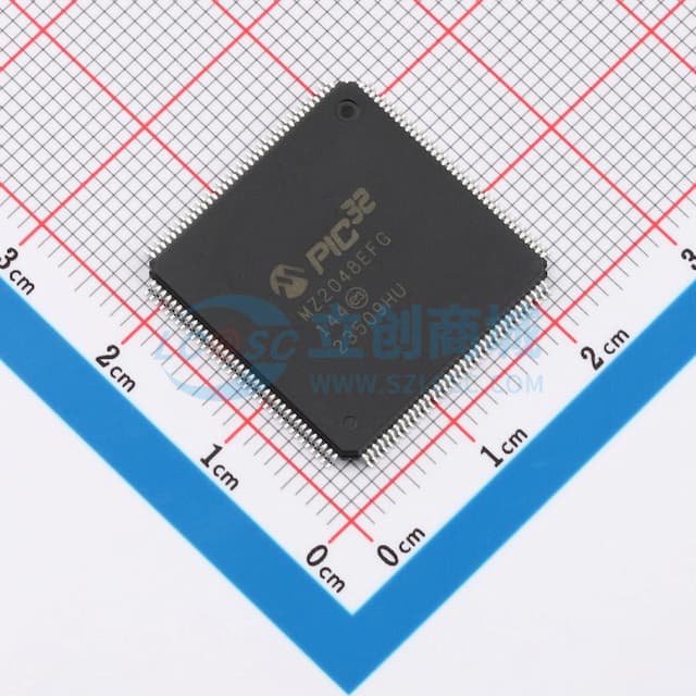 带浮点运算单元（FPU）、音频和图形接口、高速USB、以太网及高级模拟功能的32位微控制器（MCU）实物图